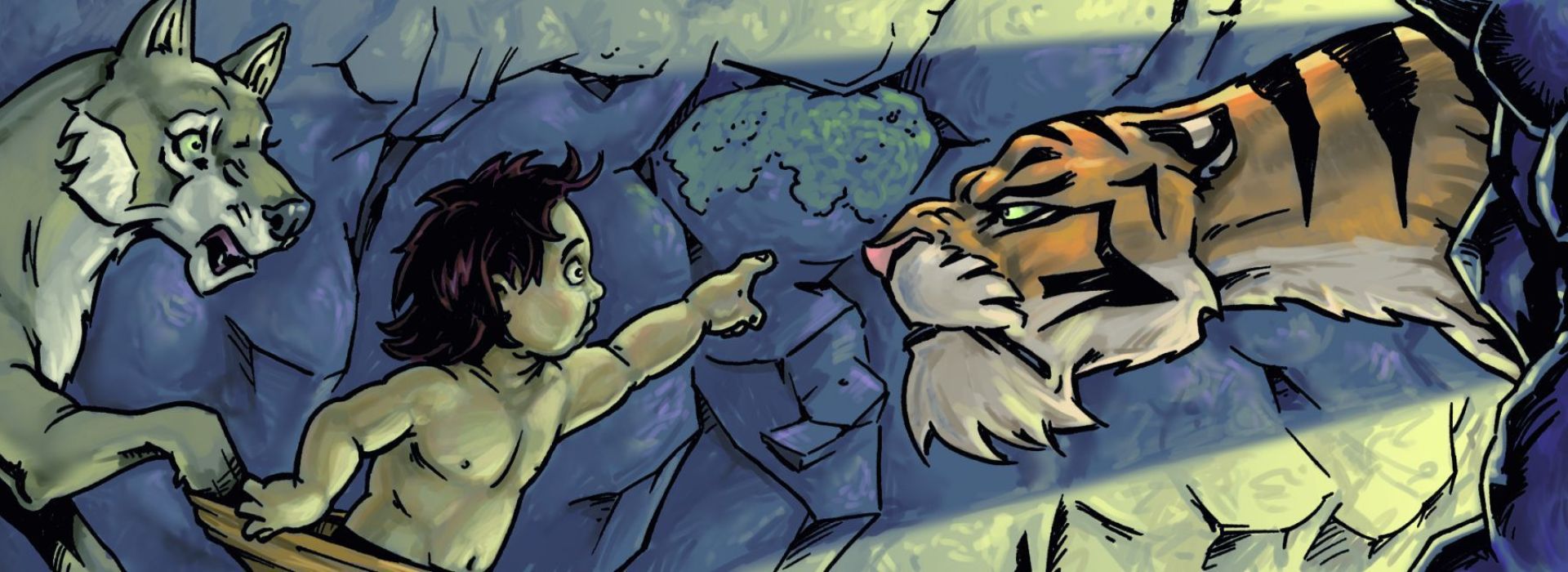 Illustratie uit boek Jungle-avonturen van Shanti en Mowgli 