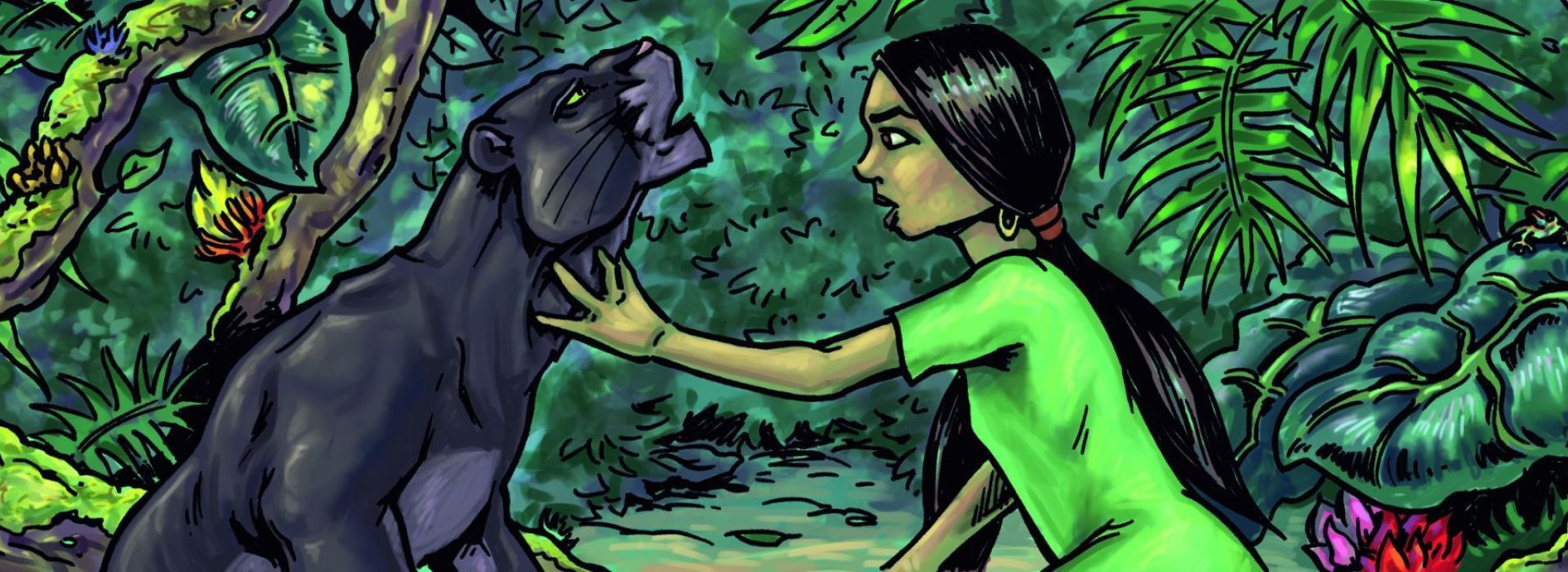 Illustratie uit boek Jungle-avonturen van Shanti en Mowgli 